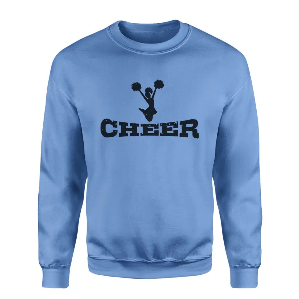 basic cheer with cheerleader icon on a sweatshirt with a black graphic