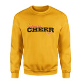 custom cheer mascot and cheerleader name on a sweatshirt with a black graphic