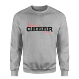 custom cheer mascot and cheerleader name on a sweatshirt with a black graphic