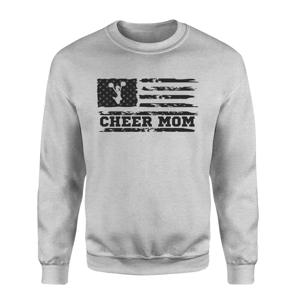 cheer mom horizontal flag on a sweatshirt with a black graphic