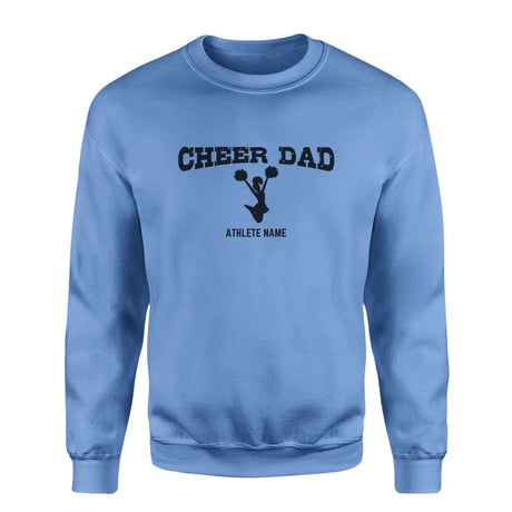 cheer dad with cheerleader icon and cheerleader name on a sweatshirt with a black graphic