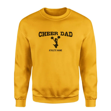 cheer dad with cheerleader icon and cheerleader name on a sweatshirt with a black graphic