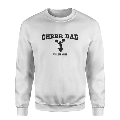 cheer dad with cheerleader icon and cheerleader name on a sweatshirt with a black graphic