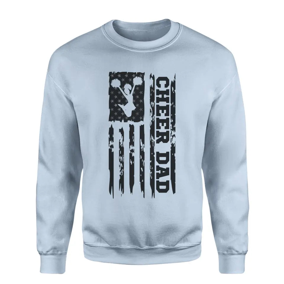 cheer dad vertical flag on a sweatshirt with a black graphic