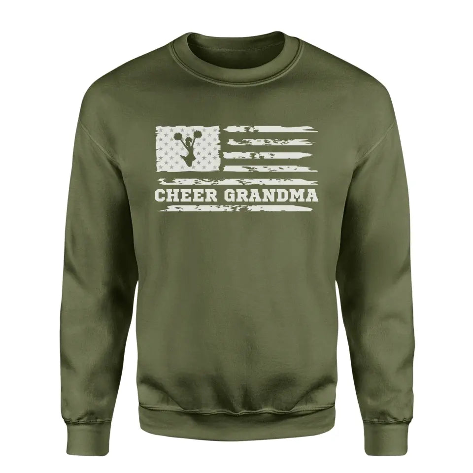 cheer grandma horizontal flag on a sweatshirt with a white graphic