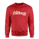 custom cheer mascot and cheerleader name on a sweatshirt with a white graphic