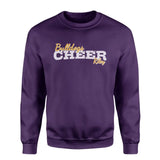 custom cheer mascot and cheerleader name on a sweatshirt with a white graphic