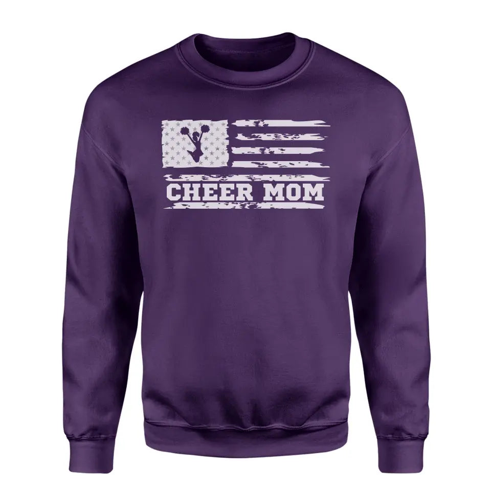 cheer mom horizontal flag on a sweatshirt with a white graphic