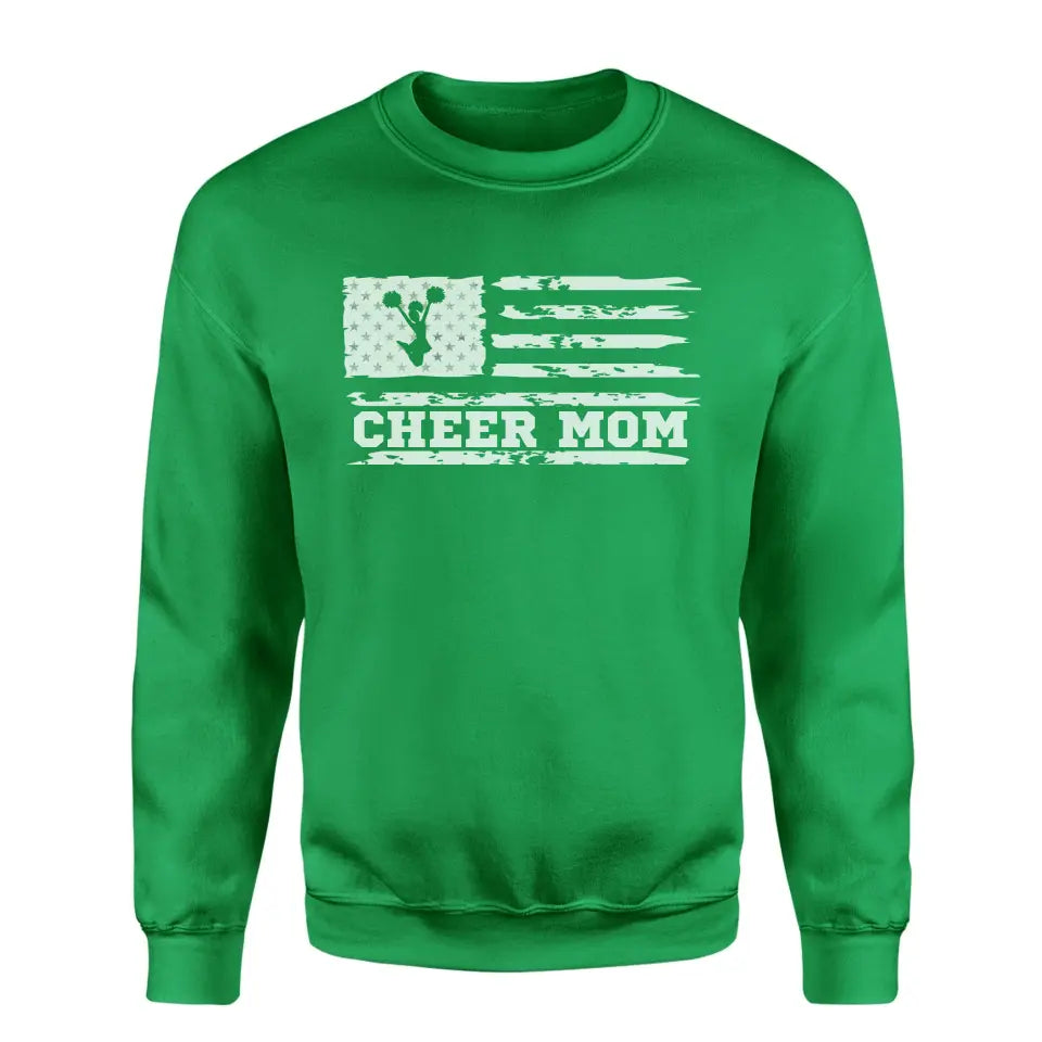 cheer mom horizontal flag on a sweatshirt with a white graphic