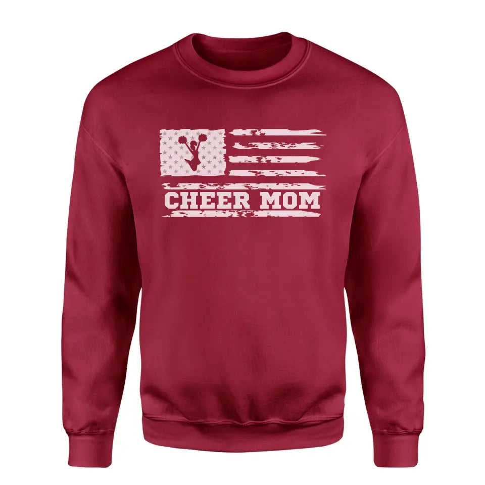 cheer mom horizontal flag on a sweatshirt with a white graphic