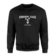 cheer dad with cheerleader icon and cheerleader name on a sweatshirt with a white graphic