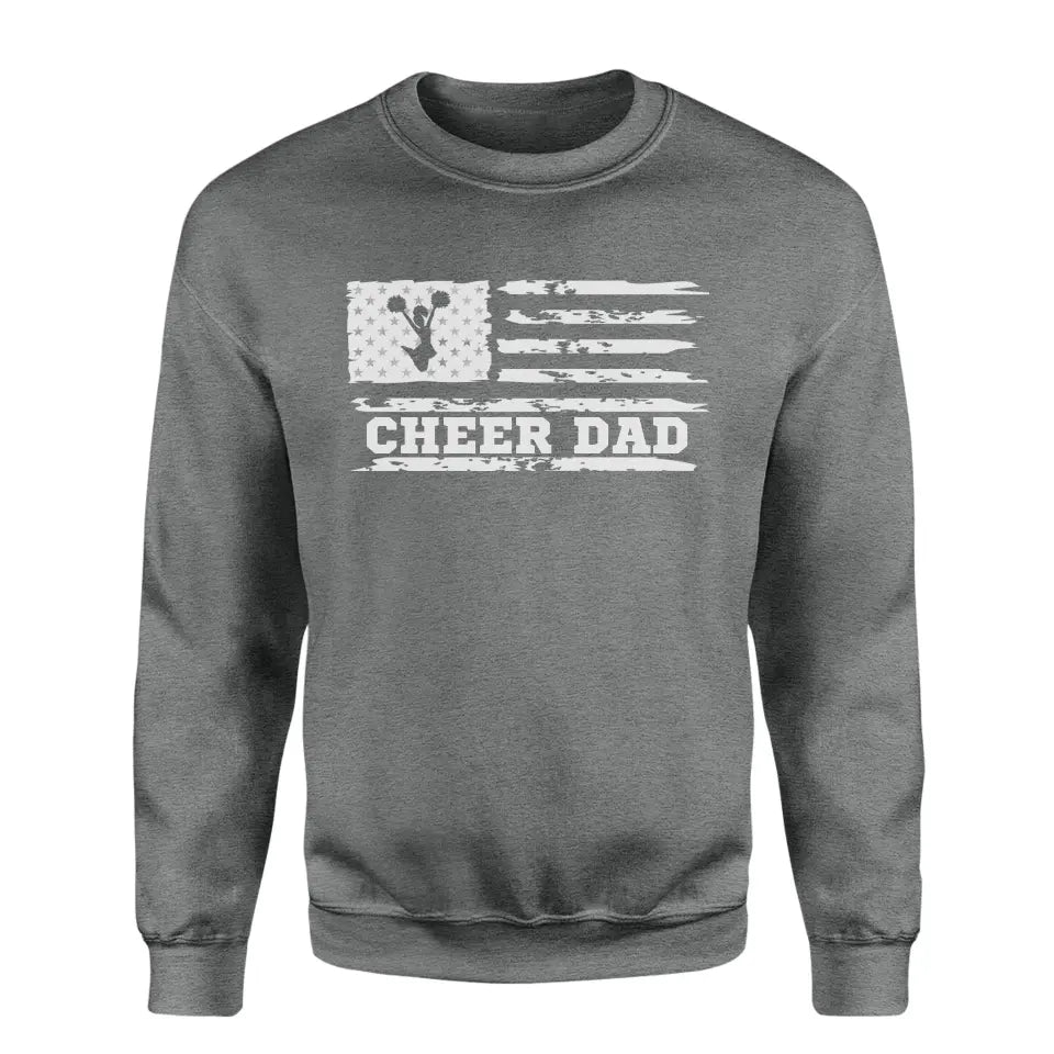 cheer dad horizontal flag on a sweatshirt with a white graphic