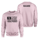 cheer grandpa horizontal flag with cheerleader name on a sweatshirt with a black graphic