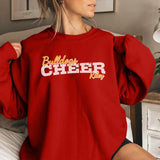 custom cheer mascot and cheerleader name on a sweatshirt with a white graphic