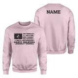 dance grandma horizontal flag with dancer name on a sweatshirt with a black graphic