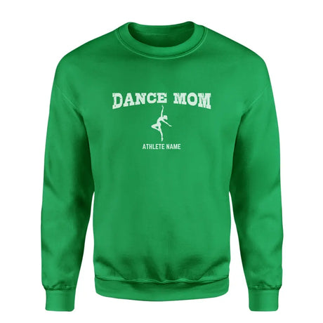 dance mom with dancer icon and dancer name on a sweatshirt with a white graphic