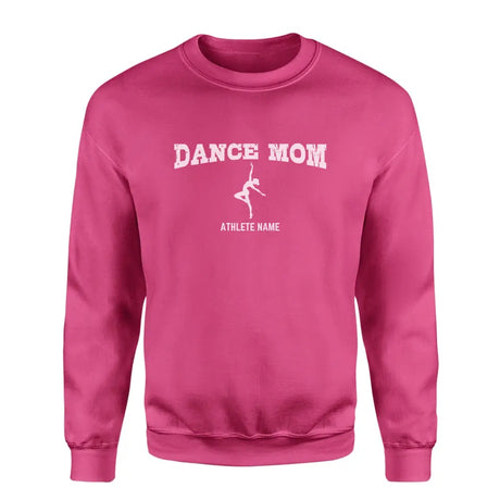 dance mom with dancer icon and dancer name on a sweatshirt with a white graphic