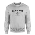 dance mom with dancer icon and dancer name on a sweatshirt with a black graphic