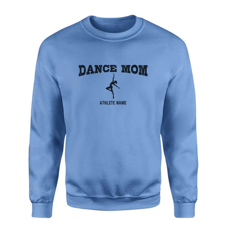 dance mom with dancer icon and dancer name on a sweatshirt with a black graphic