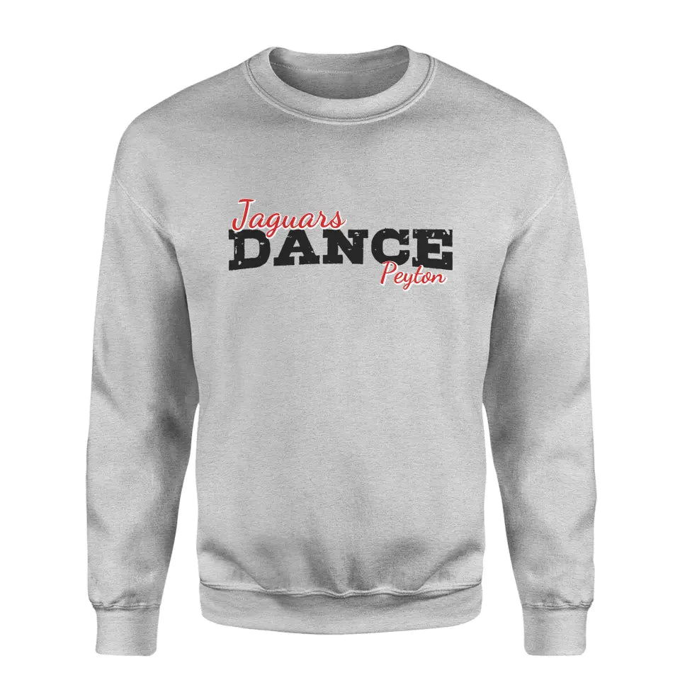 custom dance mascot and dancer name on a sweatshirt with a black graphic