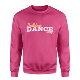 custom dance mascot and dancer name on a sweatshirt with a white graphic