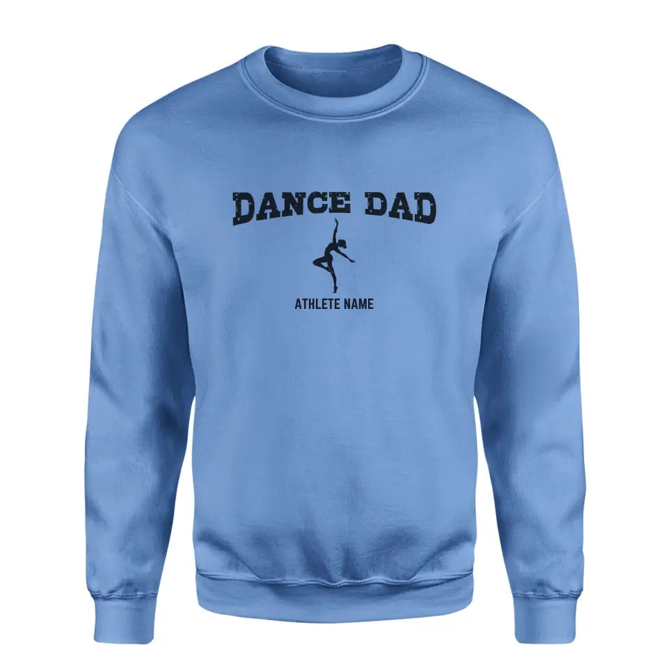 dance dad with dancer icon and dancer name on a sweatshirt with a black graphic