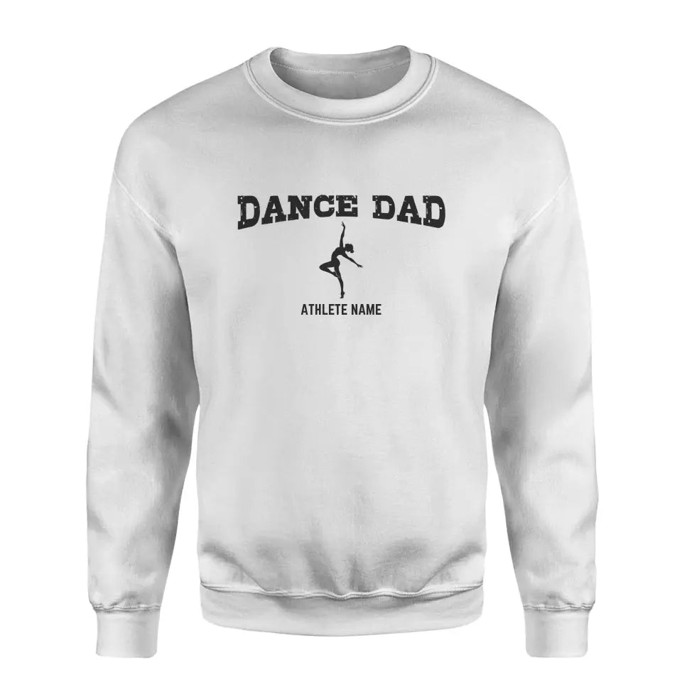 dance dad with dancer icon and dancer name on a sweatshirt with a black graphic