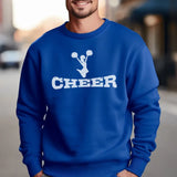 basic cheer with cheerleader icon on a sweatshirt with a white graphic