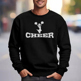 basic cheer with cheerleader icon on a sweatshirt with a white graphic