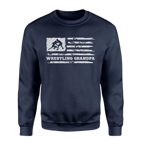 wrestling grandpa horizontal flag on a sweatshirt with a white graphic