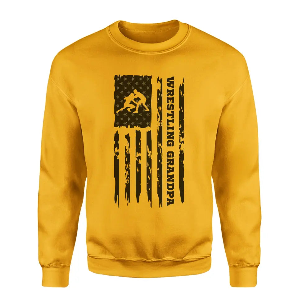 wrestling grandpa vertical flag on a sweatshirt with a black graphic