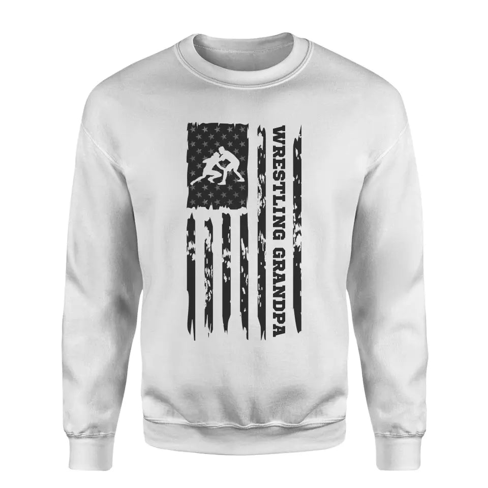 wrestling grandpa vertical flag on a sweatshirt with a black graphic