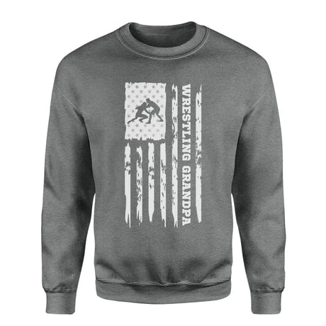 wrestling grandpa vertical flag on a sweatshirt with a white graphic