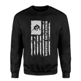 wrestling grandpa vertical flag on a sweatshirt with a white graphic