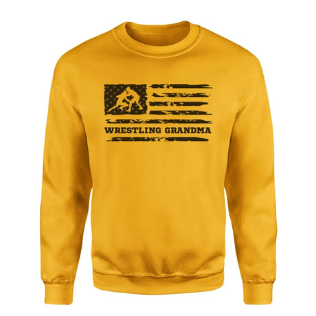 wrestling grandma horizontal flag on a sweatshirt with a black graphic