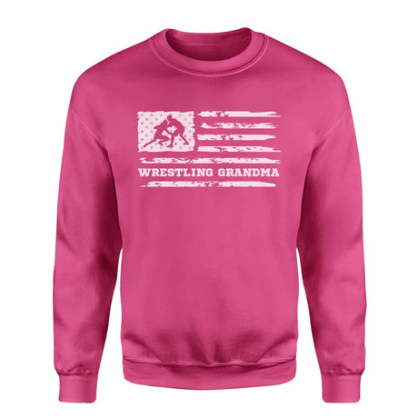 wrestling grandma horizontal flag on a sweatshirt with a white graphic