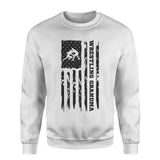 wrestling grandma vertical flag on a sweatshirt with a black graphic