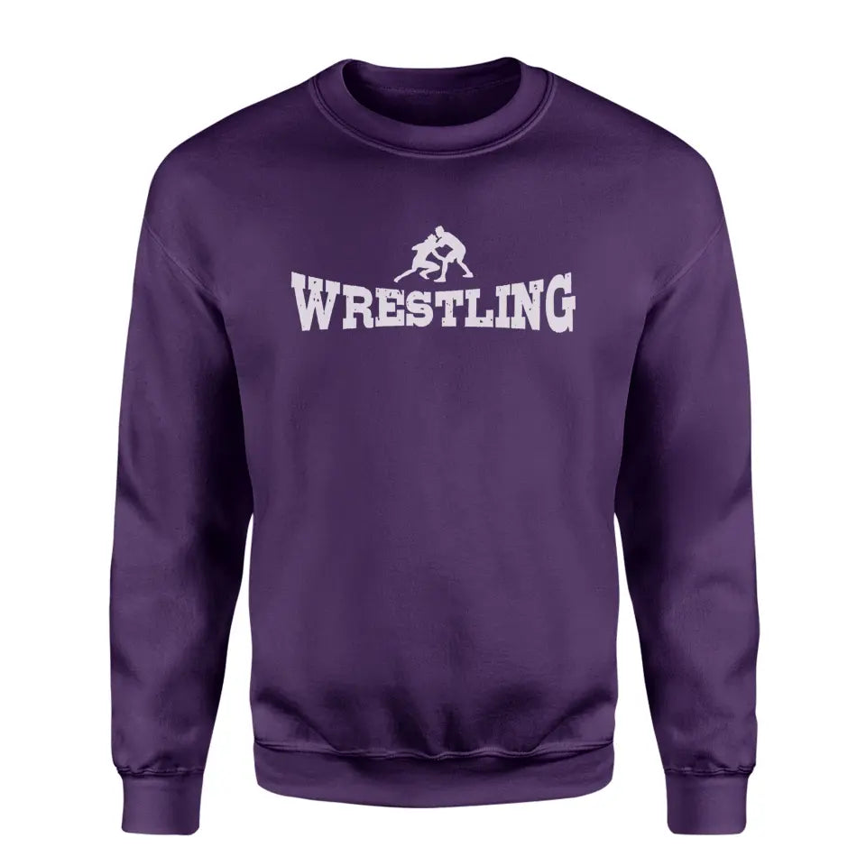 basic wrestling with wrestler icon on a sweatshirt with a white graphic