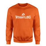 basic wrestling with wrestler icon on a sweatshirt with a white graphic