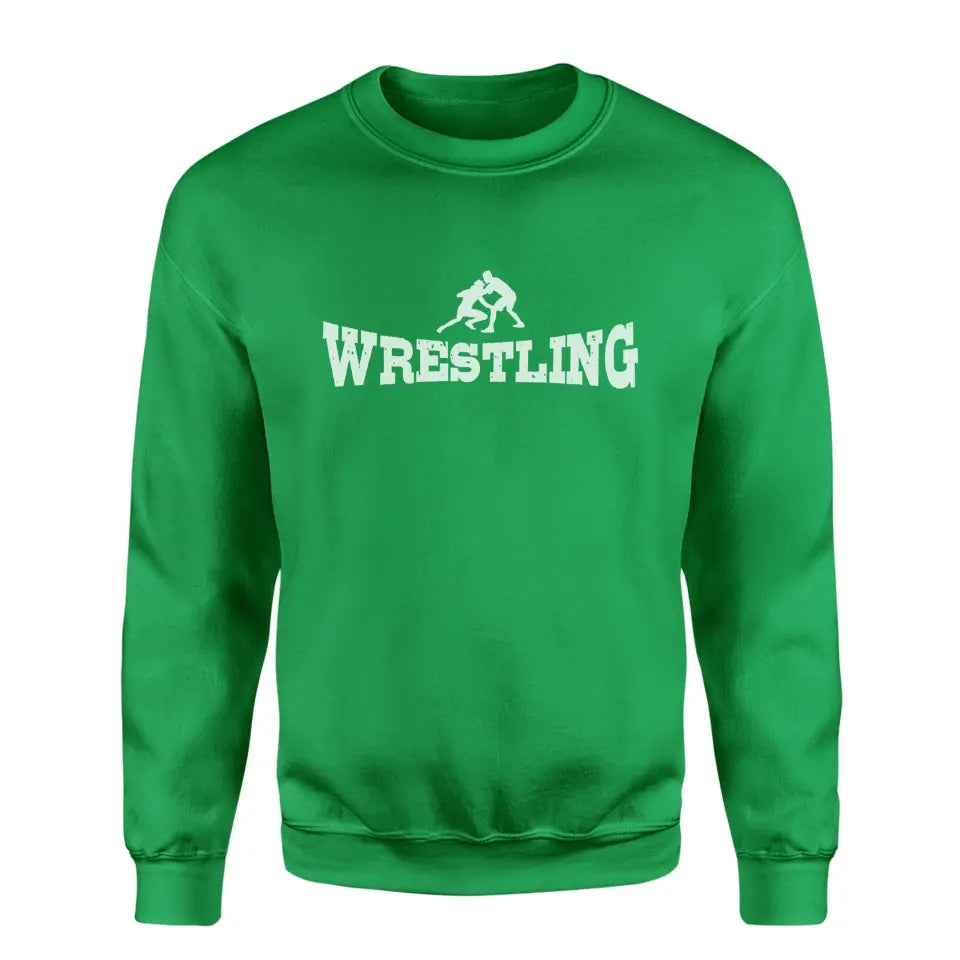 basic wrestling with wrestler icon on a sweatshirt with a white graphic