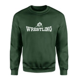 basic wrestling with wrestler icon on a sweatshirt with a white graphic