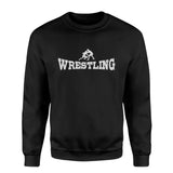 basic wrestling with wrestler icon on a sweatshirt with a white graphic