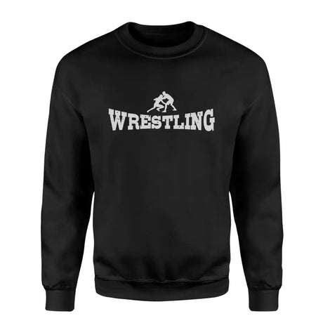 basic wrestling with wrestler icon on a sweatshirt with a white graphic