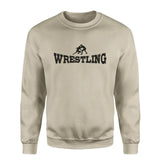 basic wrestling with wrestler icon on a sweatshirt with a black graphic