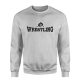 basic wrestling with wrestler icon on a sweatshirt with a black graphic