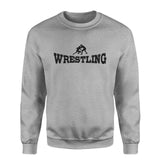 basic wrestling with wrestler icon on a sweatshirt with a black graphic