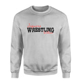 custom wrestling mascot and wrestler name on a sweatshirt with a black graphic