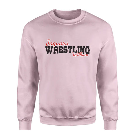 custom wrestling mascot and wrestler name on a sweatshirt with a black graphic