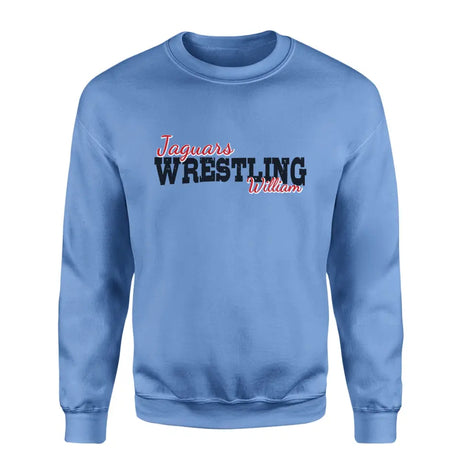 custom wrestling mascot and wrestler name on a sweatshirt with a black graphic