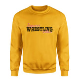 custom wrestling mascot and wrestler name on a sweatshirt with a black graphic